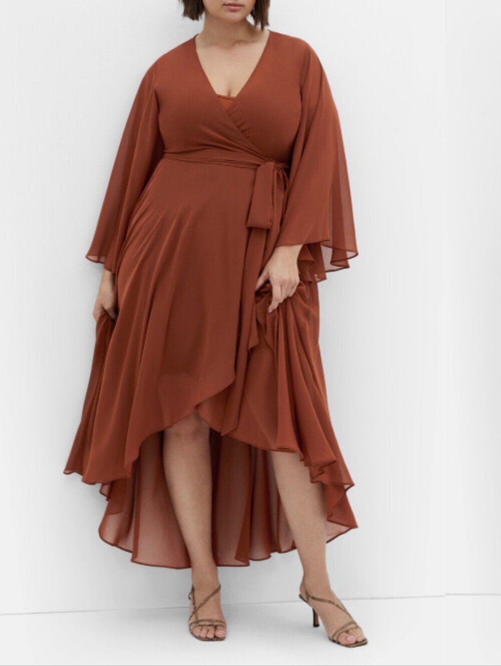 New City Chic Brown Sheer Boho Fleetwood Tie Waist Wrap Maxi Dress 14 XL NWT